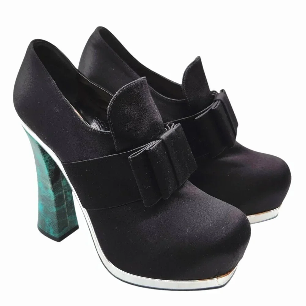 Archival MIU MIU Runway 2012 Club Shoes Bow Front Platform Booties 37.5 7.5 VTG